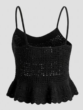 Only Black Ruffled Peplum Camisole Crochet Summer Top Size M